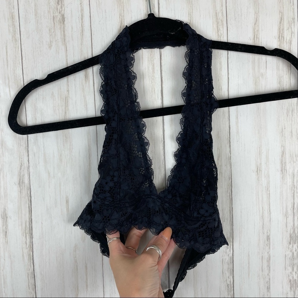 Free People Intimately navy lace halter bralette